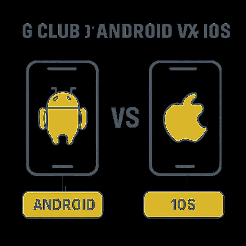 Diagram illustrating the differences between 6 Club on Android and iOS.