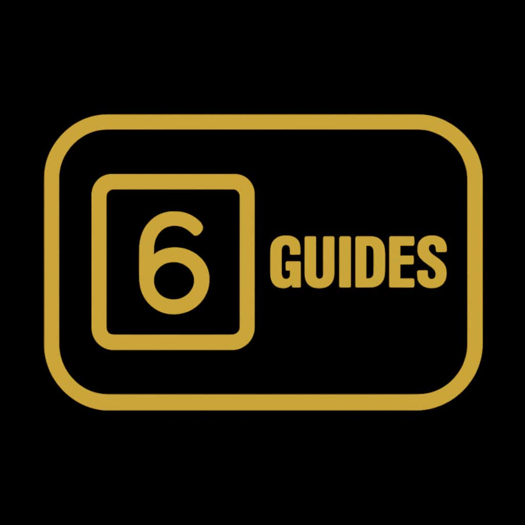 A badge design symbolizing 6 Club Guides, emphasizing user assistance.