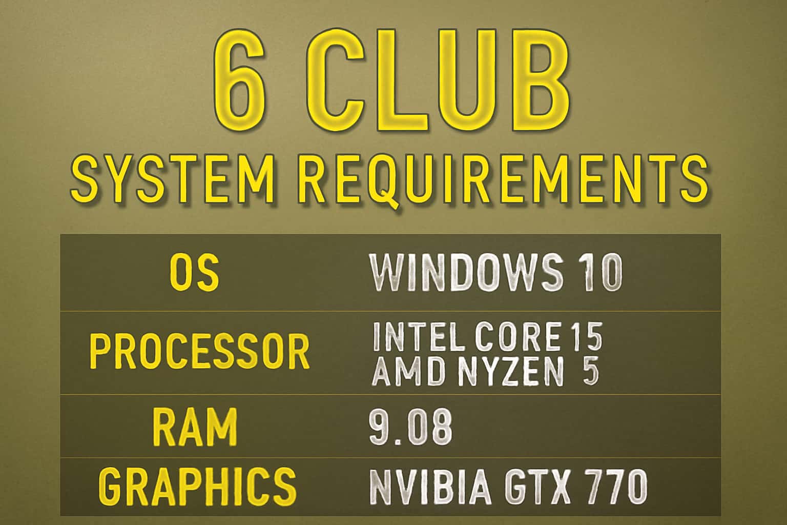 Informational graphic depicting the system requirements for the 6 Club application.