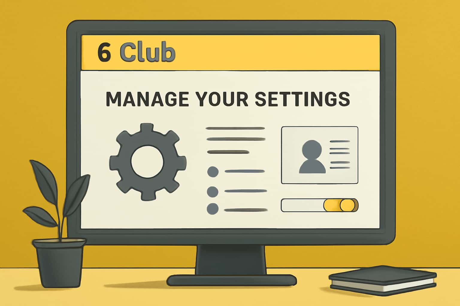 An informational scene illustrating the management of 6 Club settings.