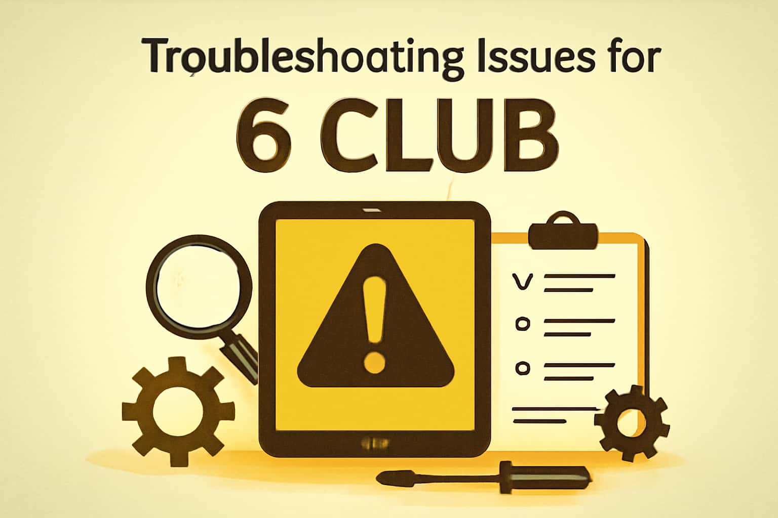 Illustration representing troubleshooting steps for the 6 Club application.
