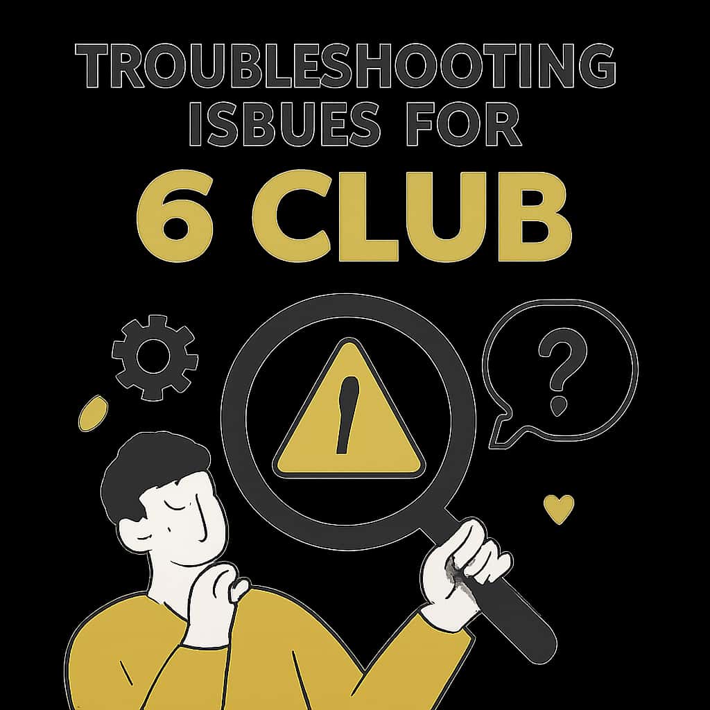Diagram depicting common troubleshooting issues for the 6 Club app.